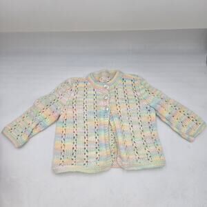 VTG Hand Knit Cardigan Girls 12-18 Months Sweater Baby Toddler Pastel Easter